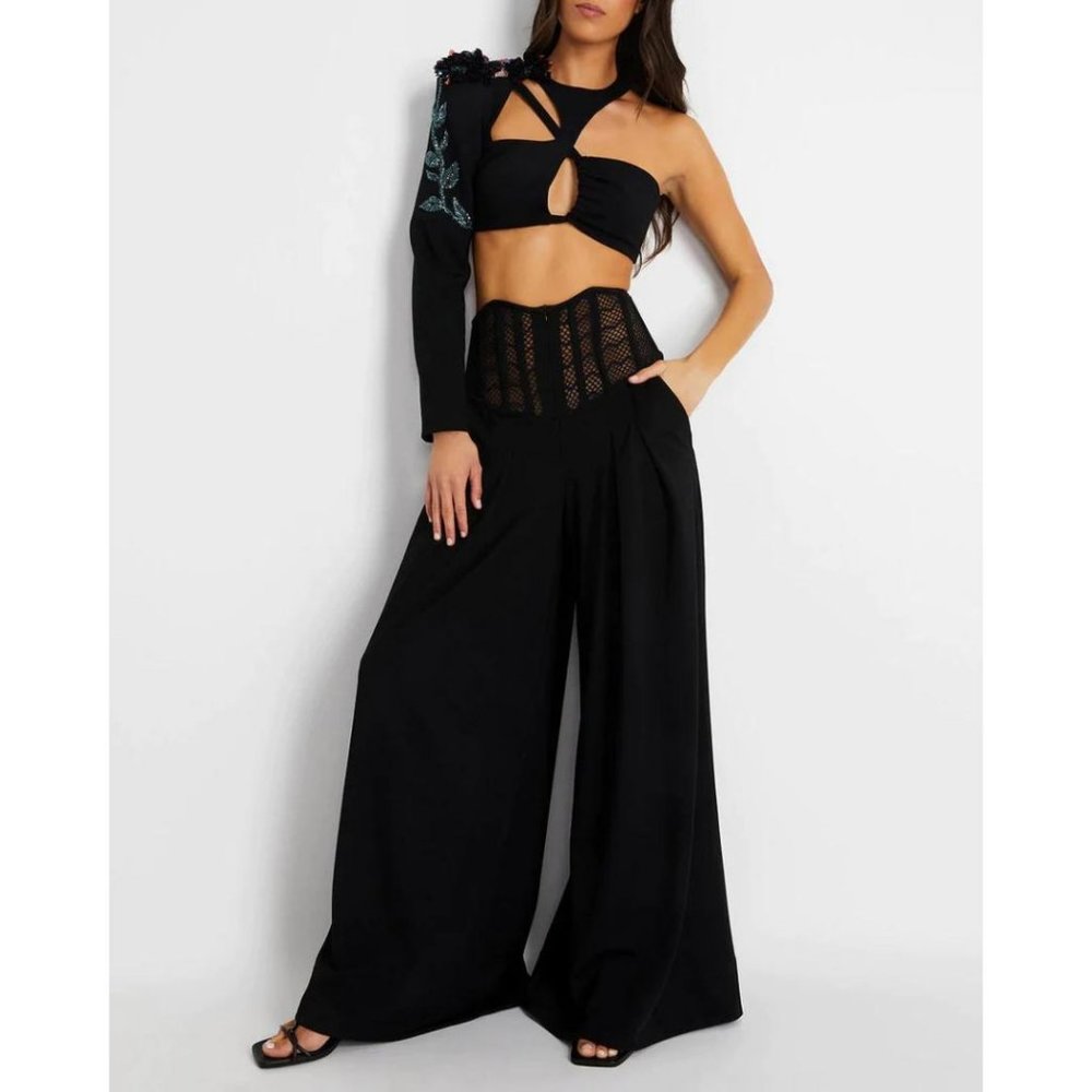 PatBO Corset Waist Crepe Pant Black Size US 8 Fall 2022